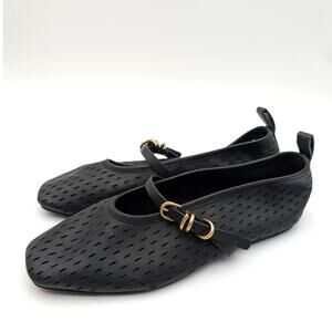 Rag & Bone Spire Perforated Mary Jane Flat Women's Black Leather Size US8.5 EU39